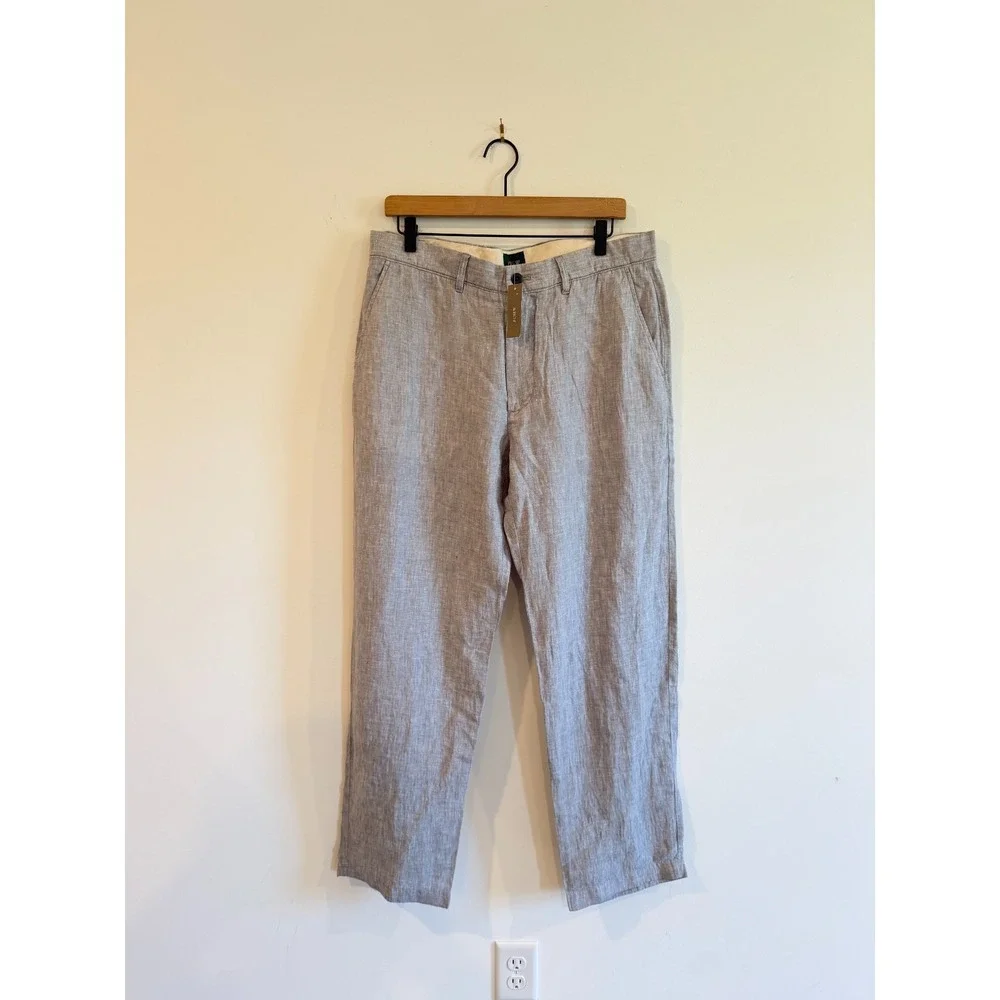 J.Crew Oarsman 100% Linen Trouser Dress Pants Mens 33x32 Grey CA092 SU24